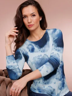 Pullover|CREATION L PREMIUM Feinstrickpullover hellblau-marine-bedruckt