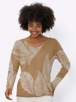 Pullover|heine Feinstrickpullover camel-ecru-gemustert