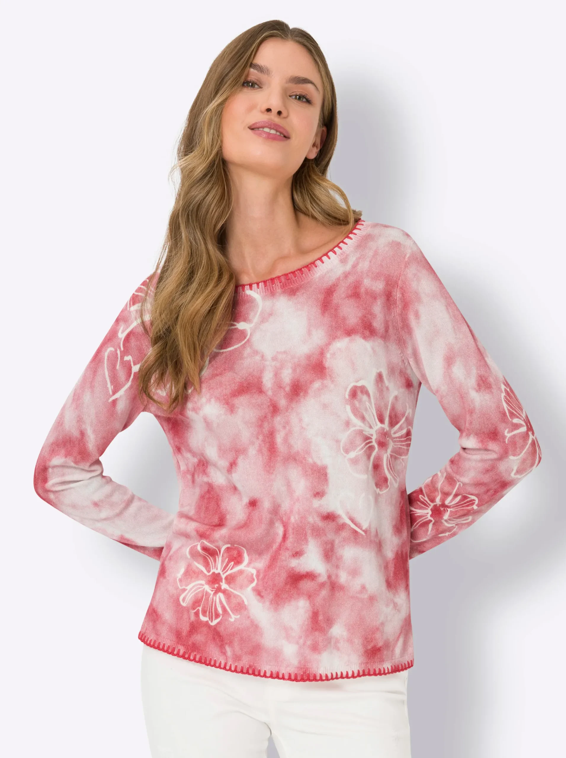 Pullover|heine Feinstrickpullover flamingo-hellrosé-bedruckt