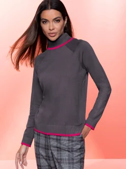 Pullover|heine Feinstrickpullover anthrazit-pink