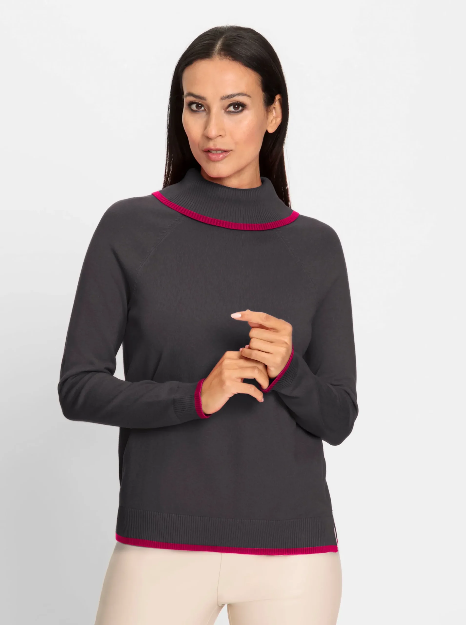 Pullover|heine Feinstrickpullover anthrazit-pink