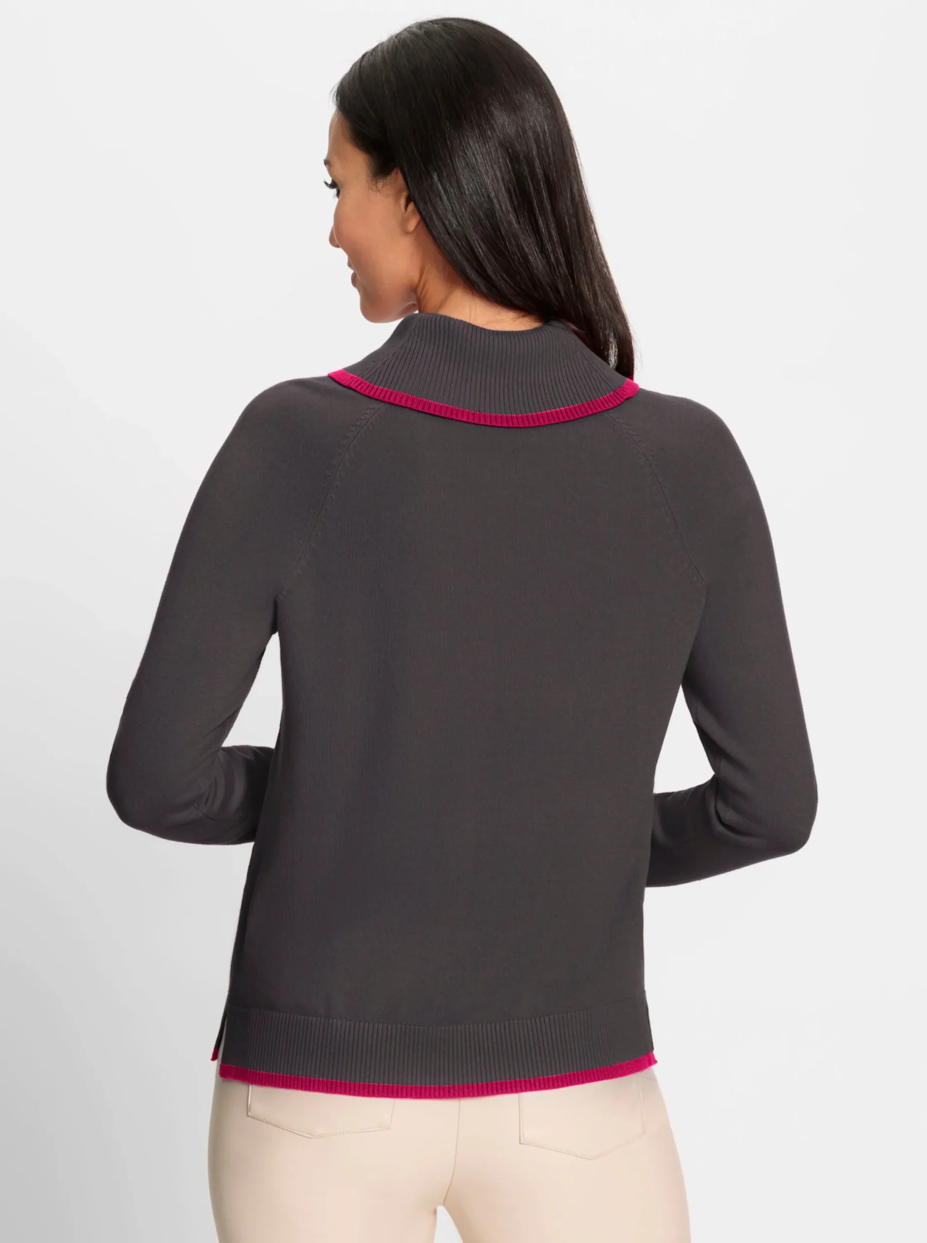 Pullover|heine Feinstrickpullover anthrazit-pink
