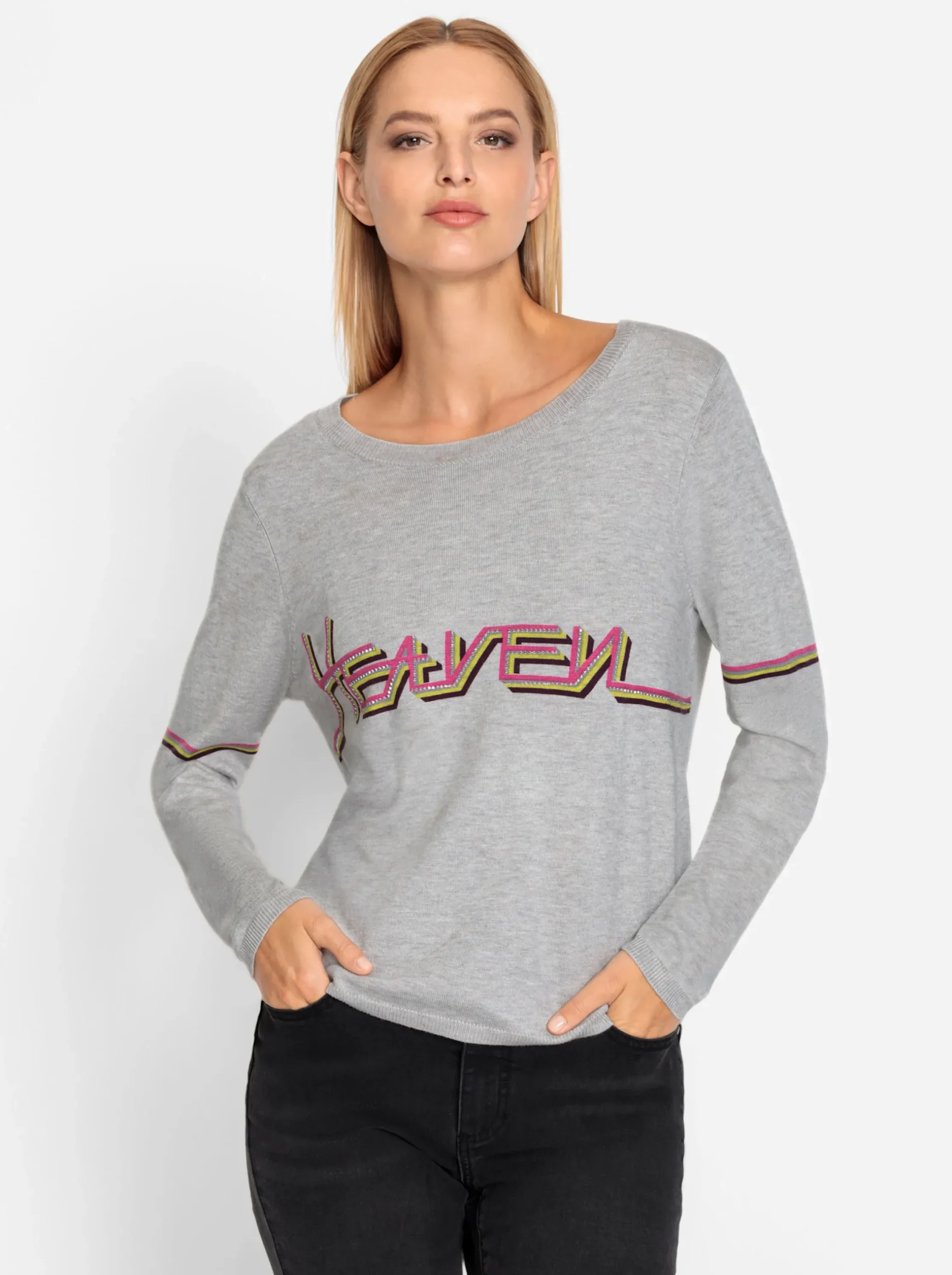 Pullover|heine Feinstrickpullover hellgrau-meliert
