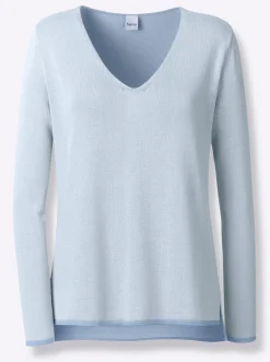 Pullover|heine Feinstrickpullover , hinten länger hellblau-bleu-gemustert