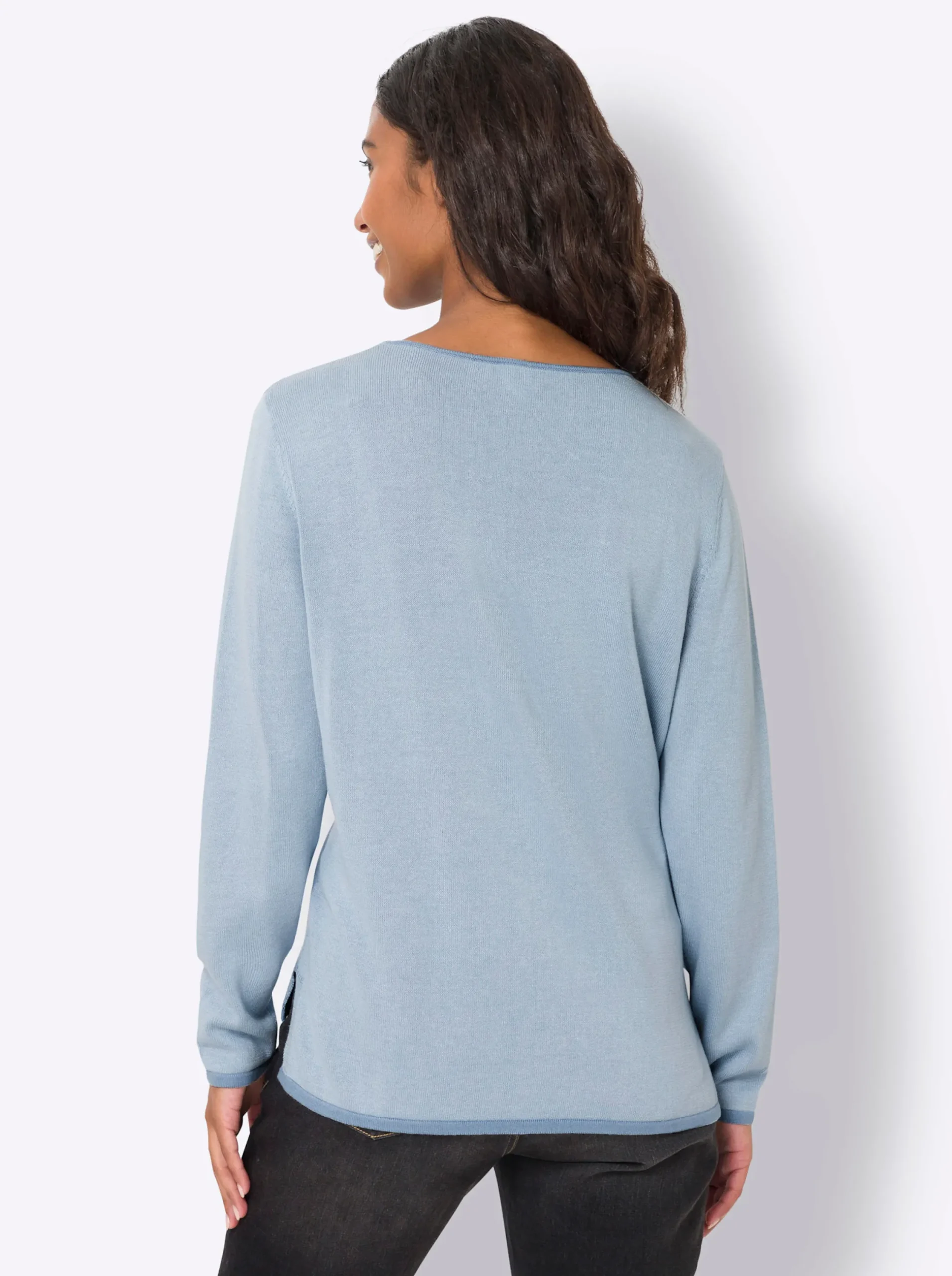 Pullover|heine Feinstrickpullover , hinten länger hellblau-bleu-gemustert