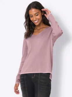 Pullover|heine Feinstrickpullover , hinten länger mauve-hellrosé-gemustert