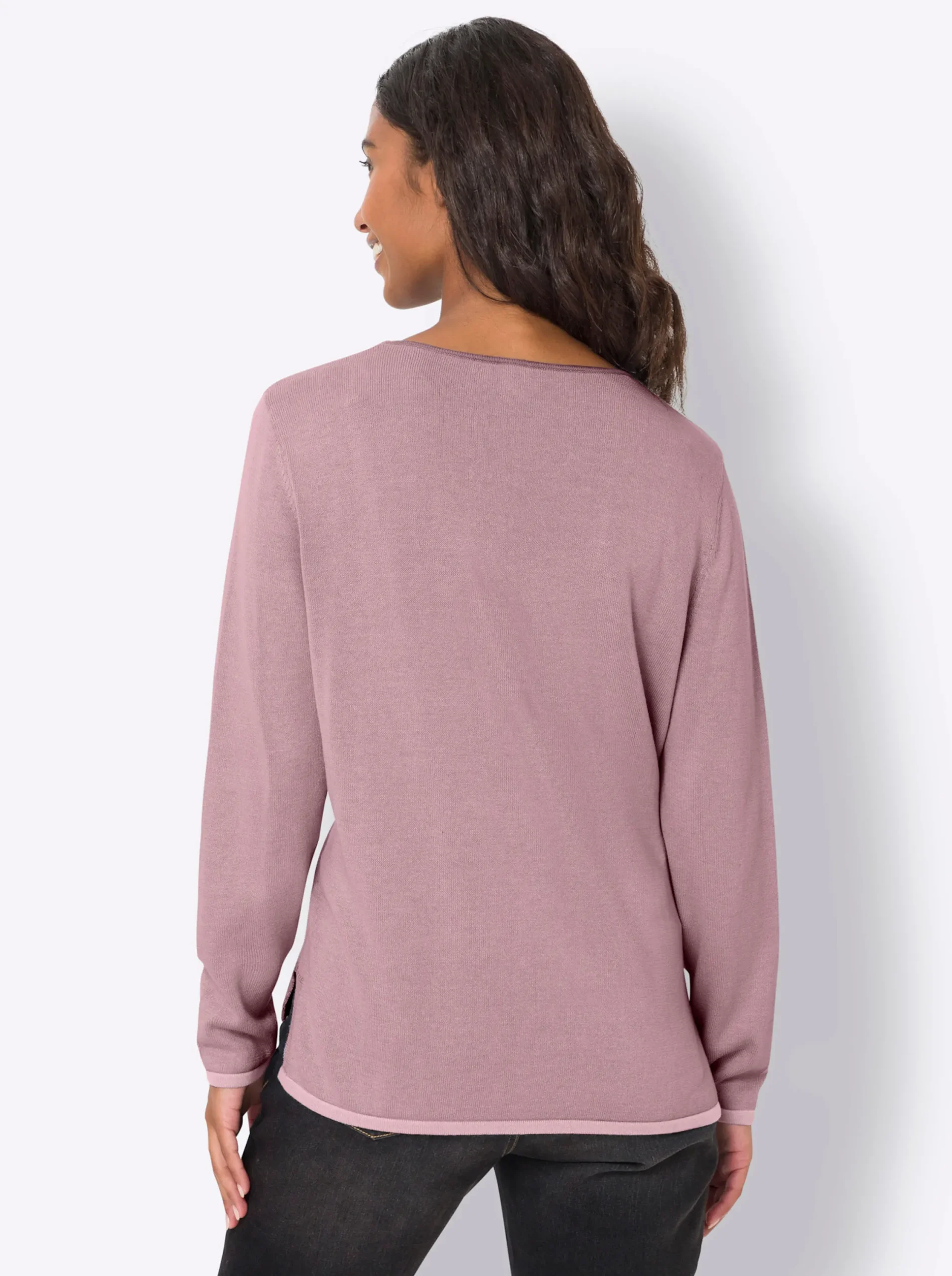Pullover|heine Feinstrickpullover , hinten länger mauve-hellrosé-gemustert
