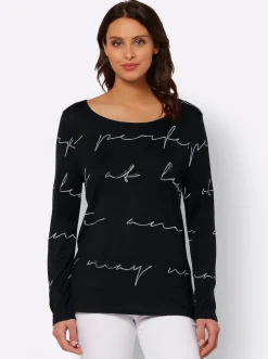 Pullover| Feinstrickpullover im Druck-Dessin schwarz-weiß-bedruckt
