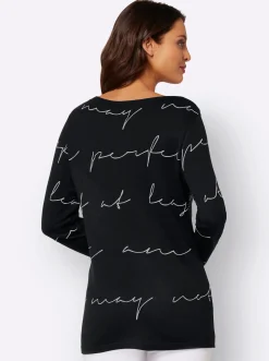 Pullover| Feinstrickpullover im Druck-Dessin schwarz-weiß-bedruckt
