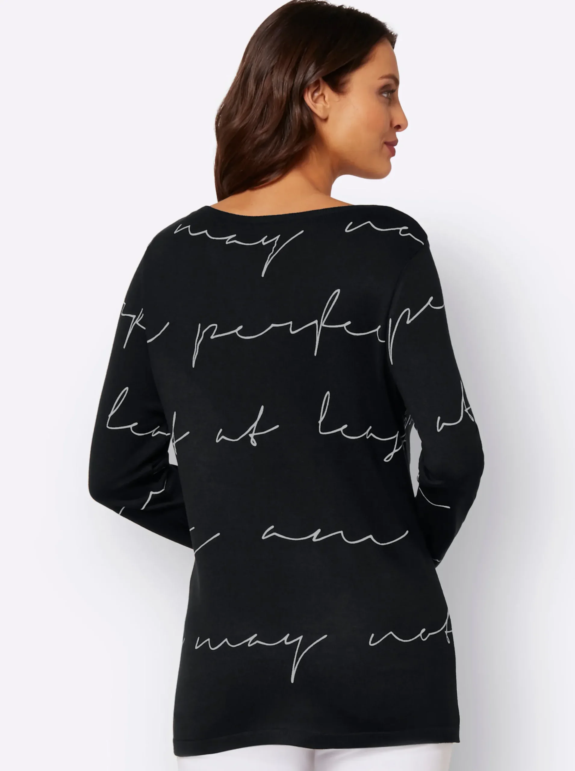 Pullover| Feinstrickpullover im Druck-Dessin schwarz-weiß-bedruckt