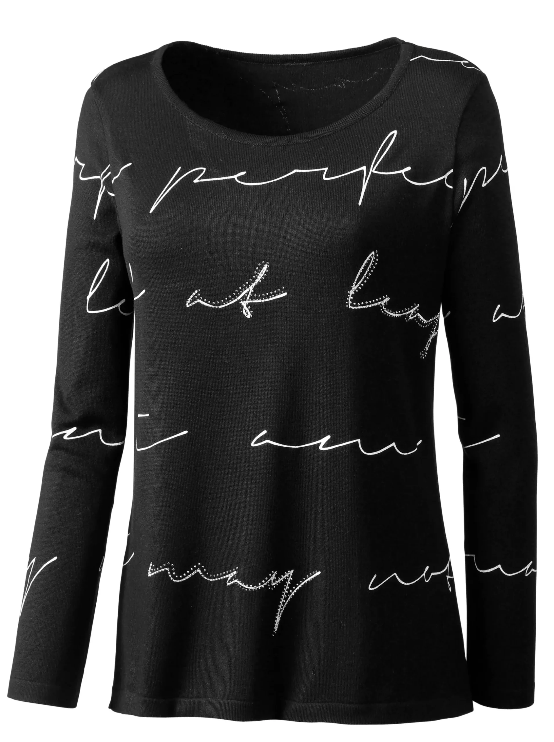 Pullover| Feinstrickpullover im Druck-Dessin schwarz-weiß-bedruckt