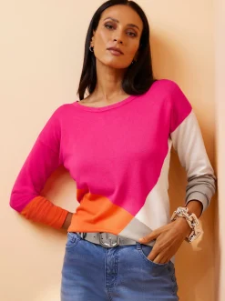 Pullover|heine Feinstrickpullover in Colour-Blocking-Dessin orange-pink-gemustert