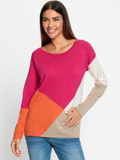 Pullover|heine Feinstrickpullover in Colour-Blocking-Dessin orange-pink-gemustert