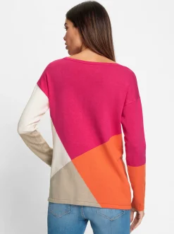 Pullover|heine Feinstrickpullover in Colour-Blocking-Dessin orange-pink-gemustert