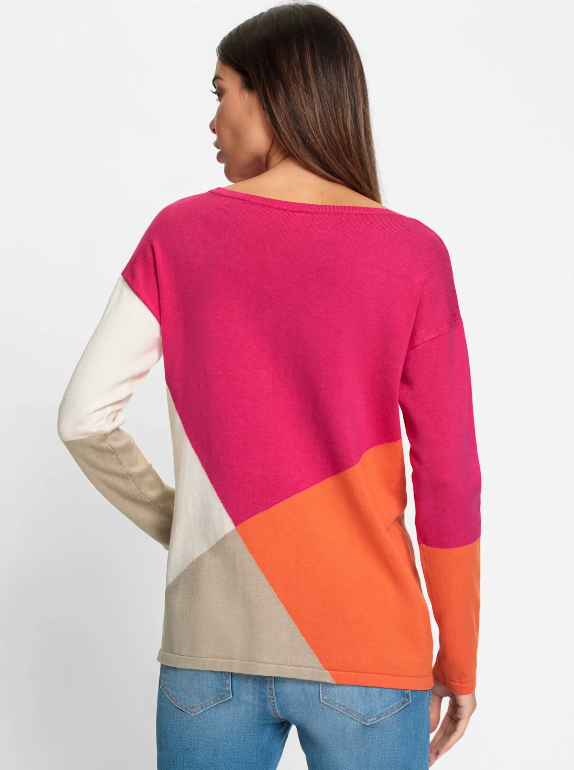 Pullover|heine Feinstrickpullover in Colour-Blocking-Dessin orange-pink-gemustert