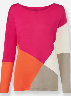Pullover|heine Feinstrickpullover in Colour-Blocking-Dessin orange-pink-gemustert