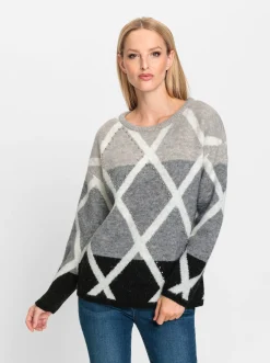 Pullover|heine Feinstrickpullover in flauschiger Qualität grau-ecru-gemustert