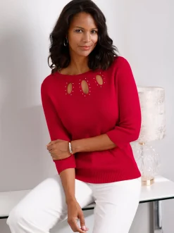 Pullover| Feinstrickpullover mit Cut-outs rot