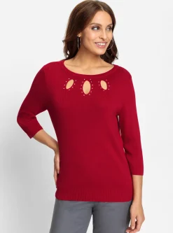 Pullover| Feinstrickpullover mit Cut-outs rot