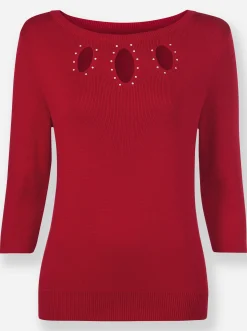 Pullover| Feinstrickpullover mit Cut-outs rot
