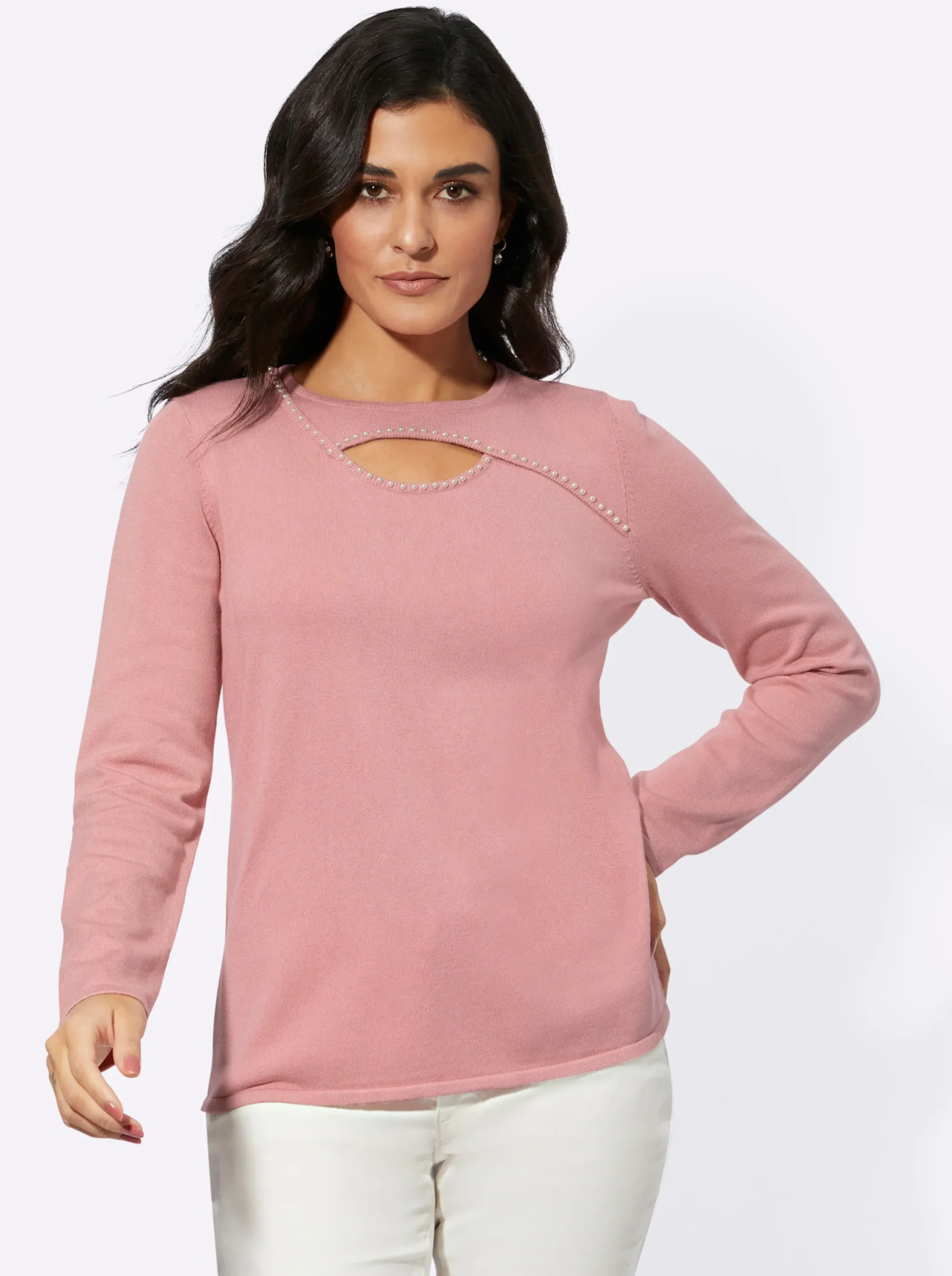 Pullover| Feinstrickpullover mit Cut-out rosenquarz