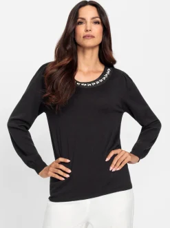 Pullover|heine Feinstrickpullover mit Glitzersteinchen schwarz