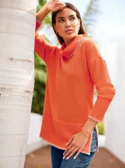 Pullover|heine Feinstrickpullover mit halsfernem Rollkragen orange