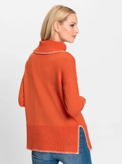 Pullover|heine Feinstrickpullover mit halsfernem Rollkragen orange