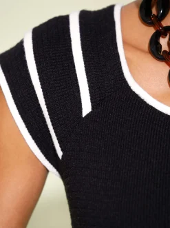 Pullover| Feinstrickpullover mit 3-lagigen, überschnittenen Schultern schwarz-ecru
