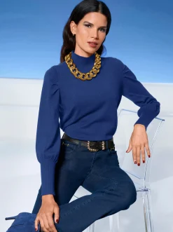 Pullover|heine Feinstrickpullover mit langen Ballonärmeln royalblau
