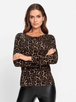 Pullover|heine Feinstrickpullover mit Leo-Muster braun-schwarz-bedruckt