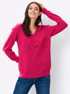Pullover|heine Feinstrickpullover mit Muster in 3D-Optik pink