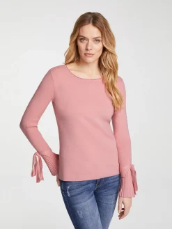 Pullover|heine Feinstrickpullover mit Ärmelabschlüssen in Plissee-Optik rosé