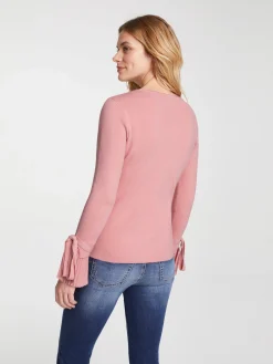 Pullover|heine Feinstrickpullover mit Ärmelabschlüssen in Plissee-Optik rosé