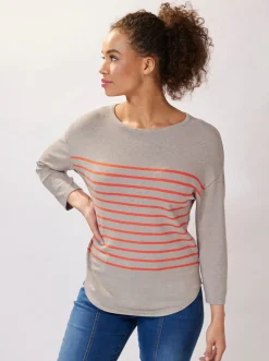 Pullover|heine Feinstrickpullover mit 3/4-Ärmeln sesam-hummer-gestreift
