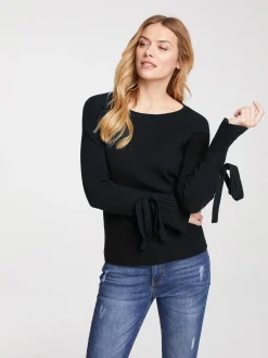 Pullover|heine Feinstrickpullover mit Ärmelabschlüssen in Plissee-Optik schwarz
