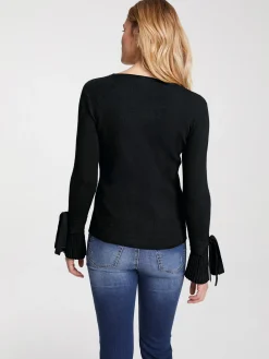 Pullover|heine Feinstrickpullover mit Ärmelabschlüssen in Plissee-Optik schwarz