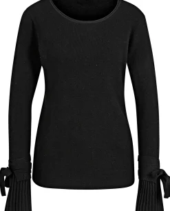 Pullover|heine Feinstrickpullover mit Ärmelabschlüssen in Plissee-Optik schwarz
