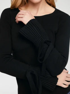 Pullover|heine Feinstrickpullover mit Ärmelabschlüssen in Plissee-Optik schwarz