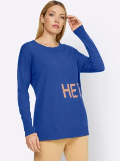 Pullover|heine Feinstrickpullover mit Schriftzug royalblau