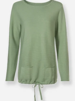 Pullover| Feinstrickpullover mit seitlichen Ripp-Einsätzen eucalyptus