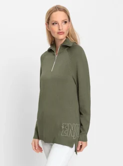Pullover|heine Feinstrickpullover mit Troyerkragen khaki