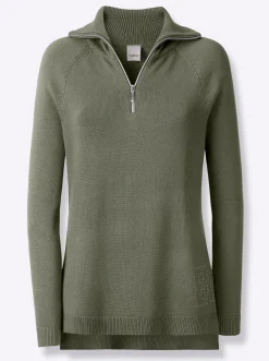 Pullover|heine Feinstrickpullover mit Troyerkragen khaki