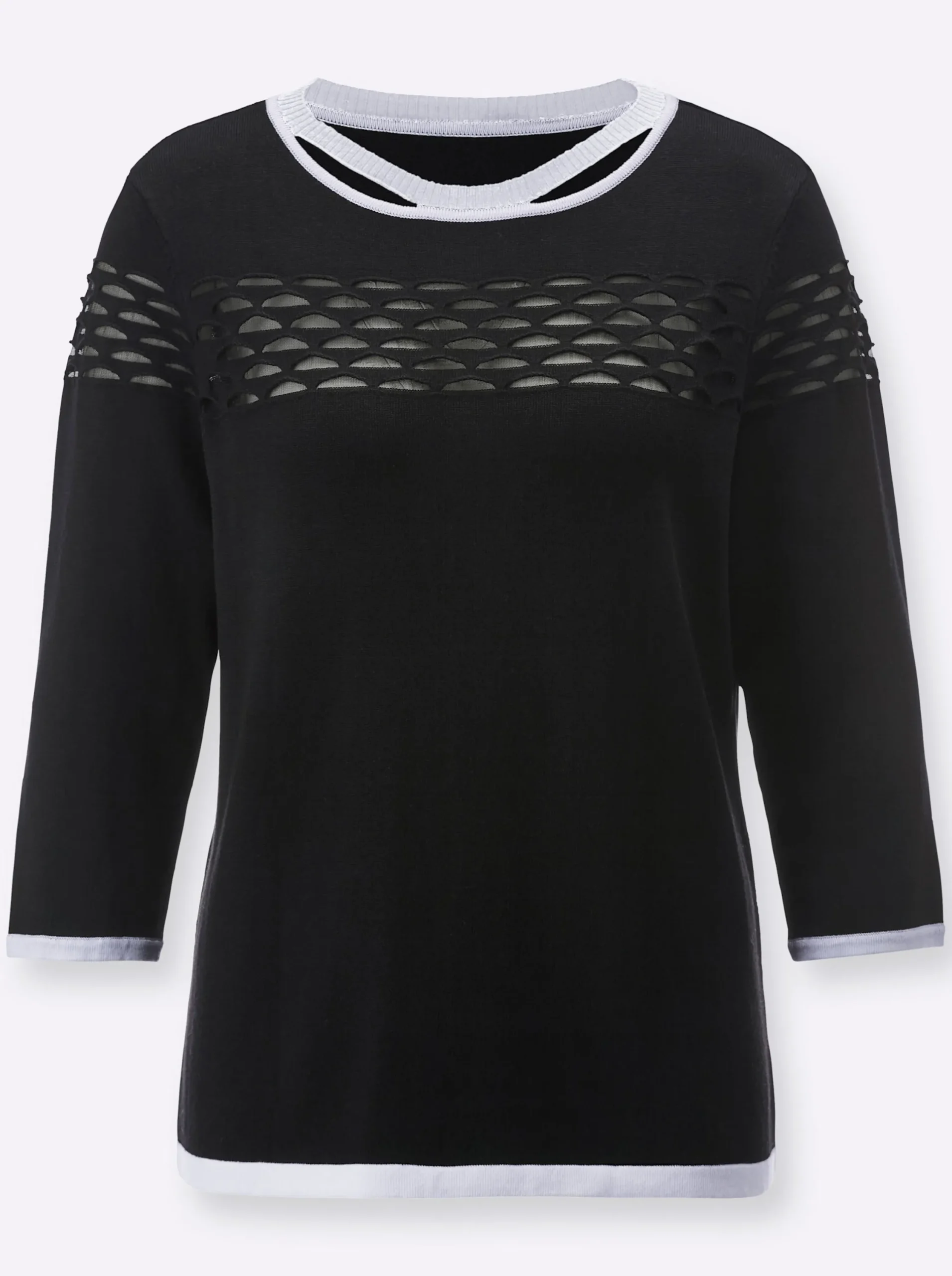 Pullover| Feinstrickpullover mit transparenten Partien schwarz