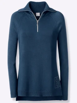 Pullover|heine Feinstrickpullover mit Troyerkragen dunkelblau
