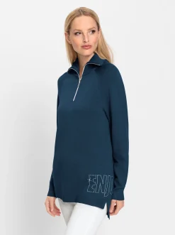 Pullover|heine Feinstrickpullover mit Troyerkragen dunkelblau