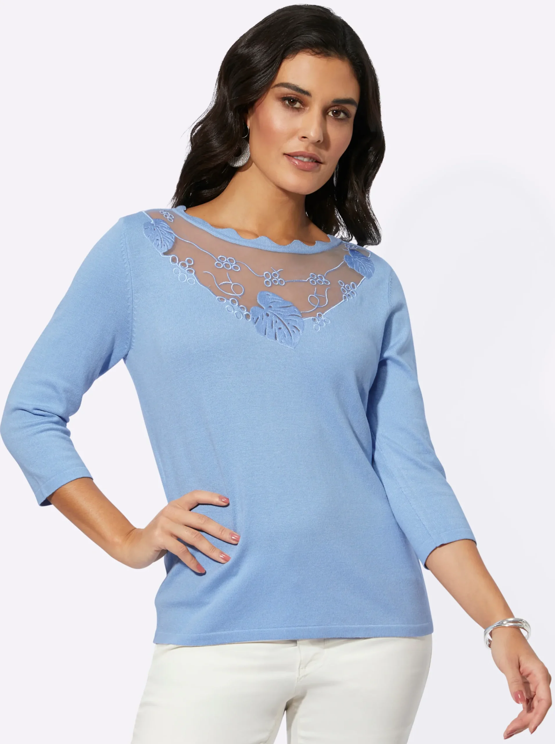 Pullover| Feinstrickpullover mit Viskose in ECOVERO-Qualität eisblau
