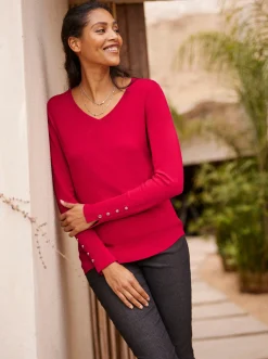 Pullover|heine Feinstrickpullover mit Ziernieten am Ärmel rot