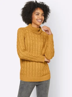 Pullover|heine Feinstrickpullover mit Zopfmuster ocker