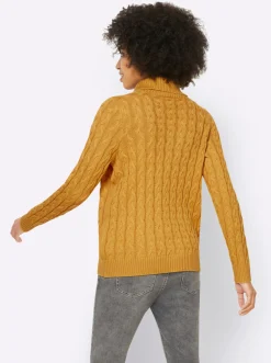 Pullover|heine Feinstrickpullover mit Zopfmuster ocker